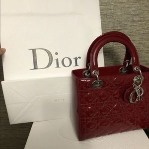 Christian Dior Lady Dior Red Patent Handbag